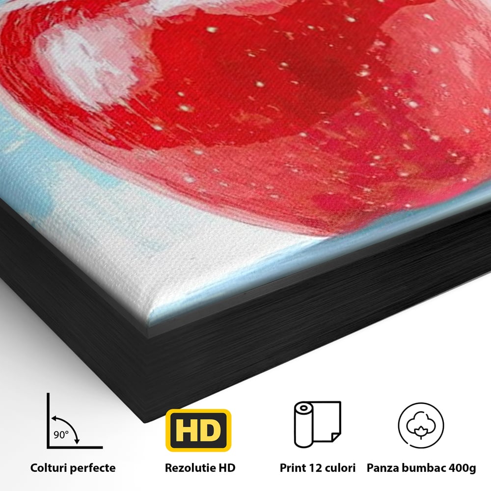 Detaliu al suprafetei: pictura digitala cu un mar rosu, in rama de aluminiu negru